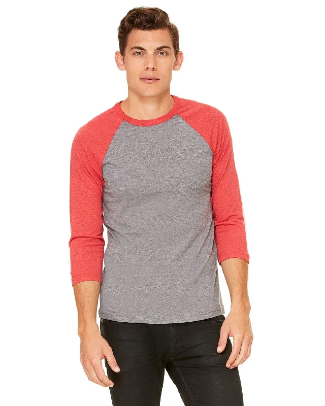 Bella+Canvas Unisex Triblend 3/4-Sleeve Baseball T-Shirt | Gry/ L Rd Trblnd