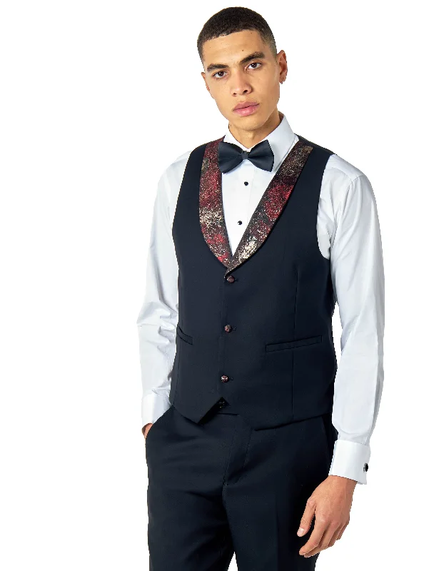 ALINO – BLACK MAROON PRINTED TUXEDO DINNER WAISTCOAT