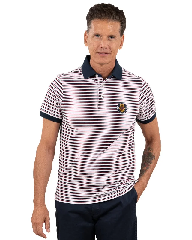 White Striped Pique Polo Shirt With Badge