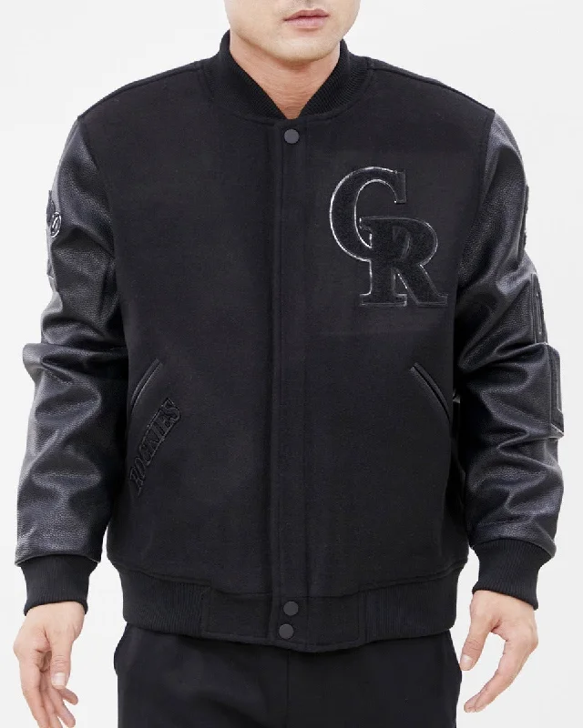 MLB COLORADO ROCKIES TRIPLE BLACK WOOL MEN'S VARSITY JACKET (TRIPLE BLACK)