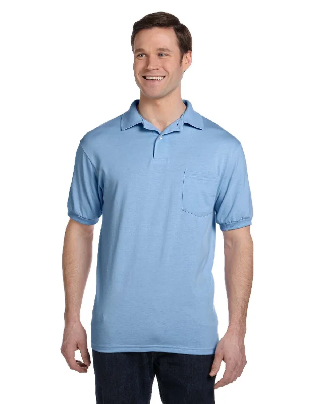 Hanes 50/50 Jersey Knit Pocket Polo Shirt | Light Blue