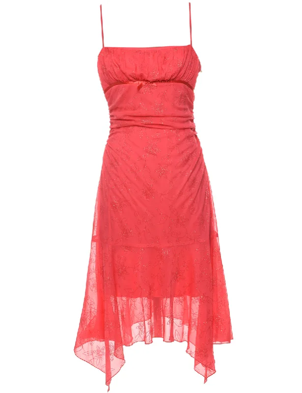 Salmon Pink Y2K Asymmetric Hem Evening Dress - S