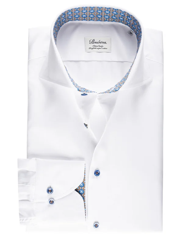 White Contrast Inlay Fitted Shirt