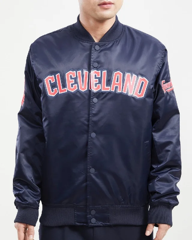 MLB CLEVELAND GUARDIANS TEAM BIG LOGO MEN'S SATIN JACKET (MIDNIGHT NAVY)