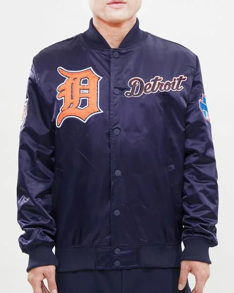 MLB DETROIT TIGERS CHEST HIT MEN'SLOGO SATIN JACKET (MIDNIGHT NAVY)