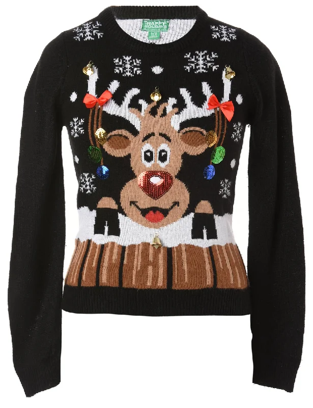 Reworked Christmas Jumper With Bells - L