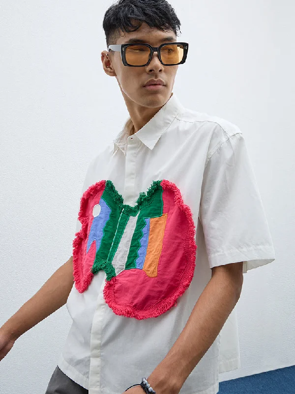 Nuon Off-White Applique Detailed Relaxed-Fit Cotton Shirt