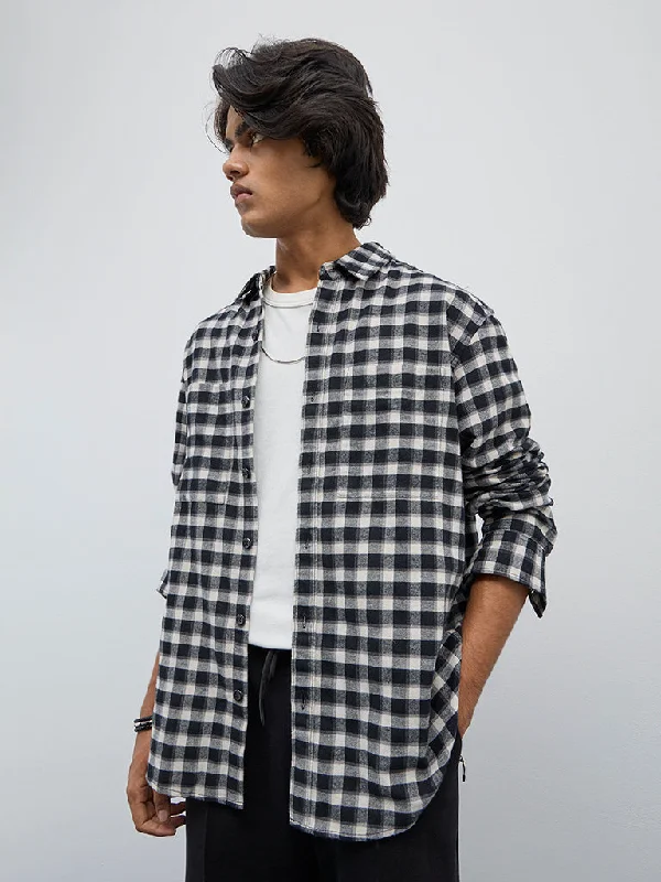 Nuon Charcoal Checkered Relaxed-Fit Shirt