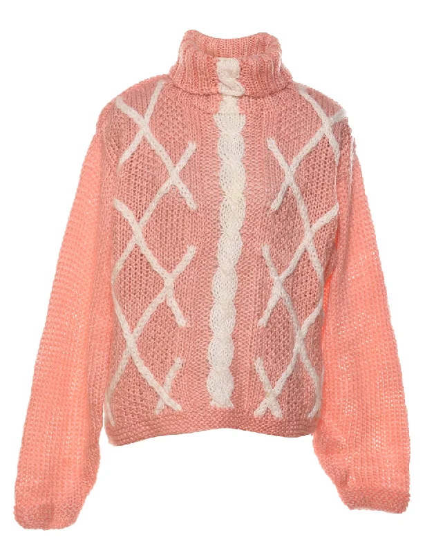 Salmon Pink Turtleneck Jumper - L