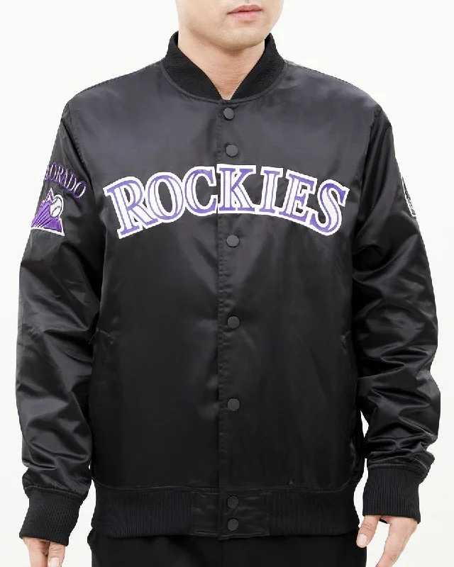 MLB COLORADO ROCKIES BIG LOGO MEN'S SATIN JACKET (BLACK)