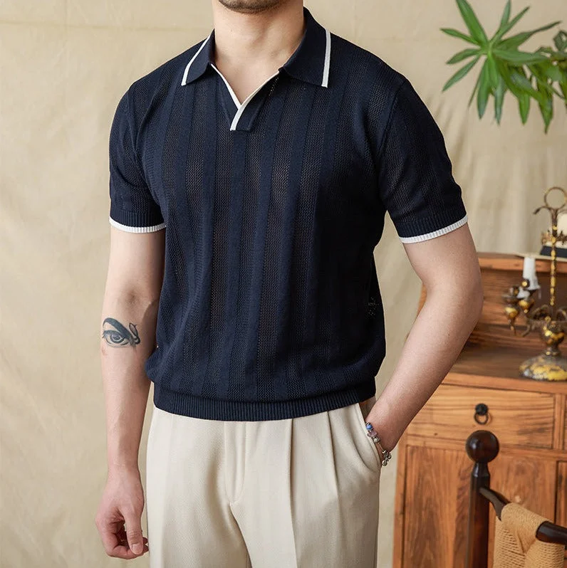 Massimo Ribbed Knit Short Sleeve Polo Shirt