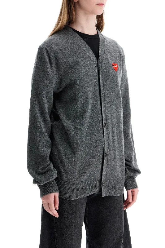 Comme Des Garcons Play Cardigan Unisex In Lana Grigio Con Logo Cuore