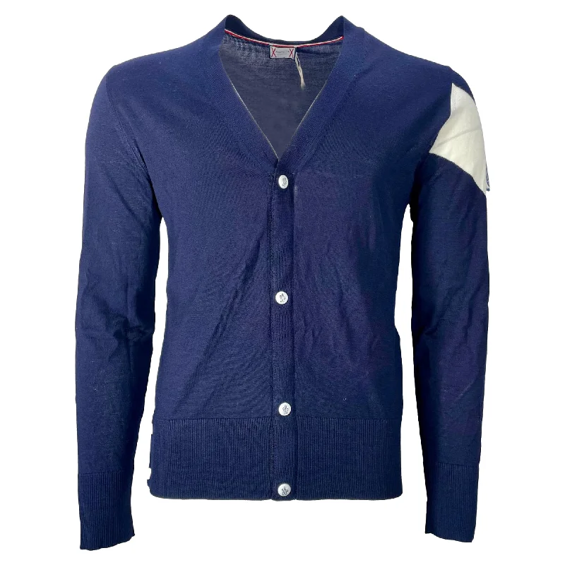 Moncler Gamme Bleu Cardigan in Navy Blue Virgin Wool