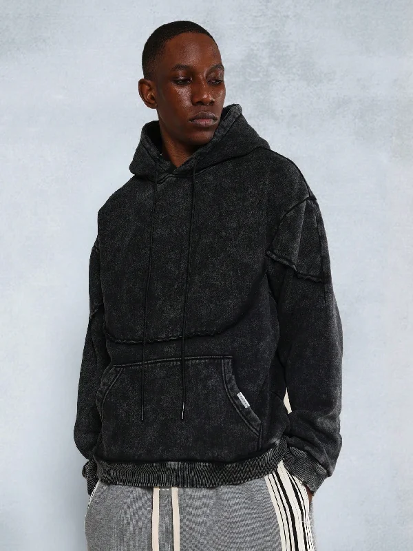 Regular Fit Overhead Raw Edge Washed Hoodie