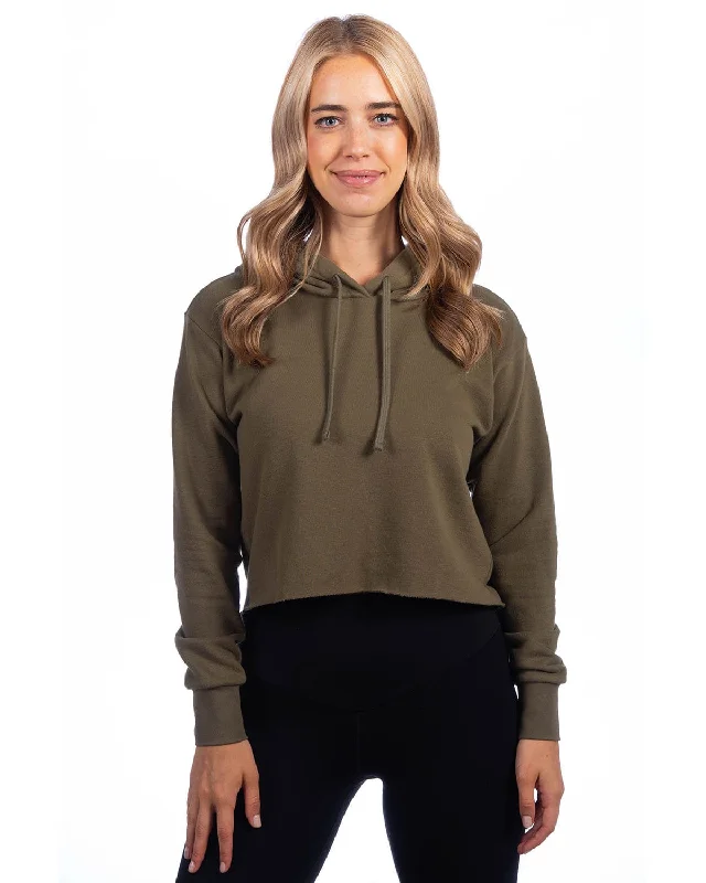 Next Level Apparel Ladies Cropped Pullover Hooded Sweatshirt | Military Green