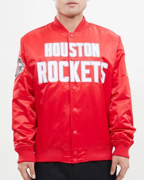 NBA HOUSTON ROCKETS BIG LOGO MEN'S SATIN JACKET (RED)