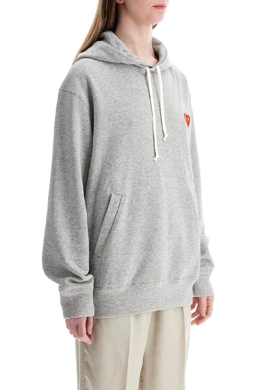 Comme Des Garcons Play Unisex Light Grey Cotton Hoodie With Red Heart