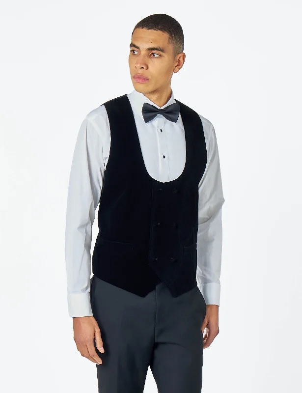 ARCHIE – BLACK VELVET DOUBLE BREASTED TUXEDO WAISTCOAT