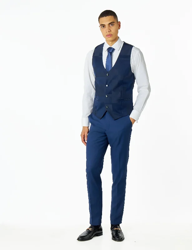 NAVY BLUE SUIT WAISTCOAT GEO PATTERN DETAILED