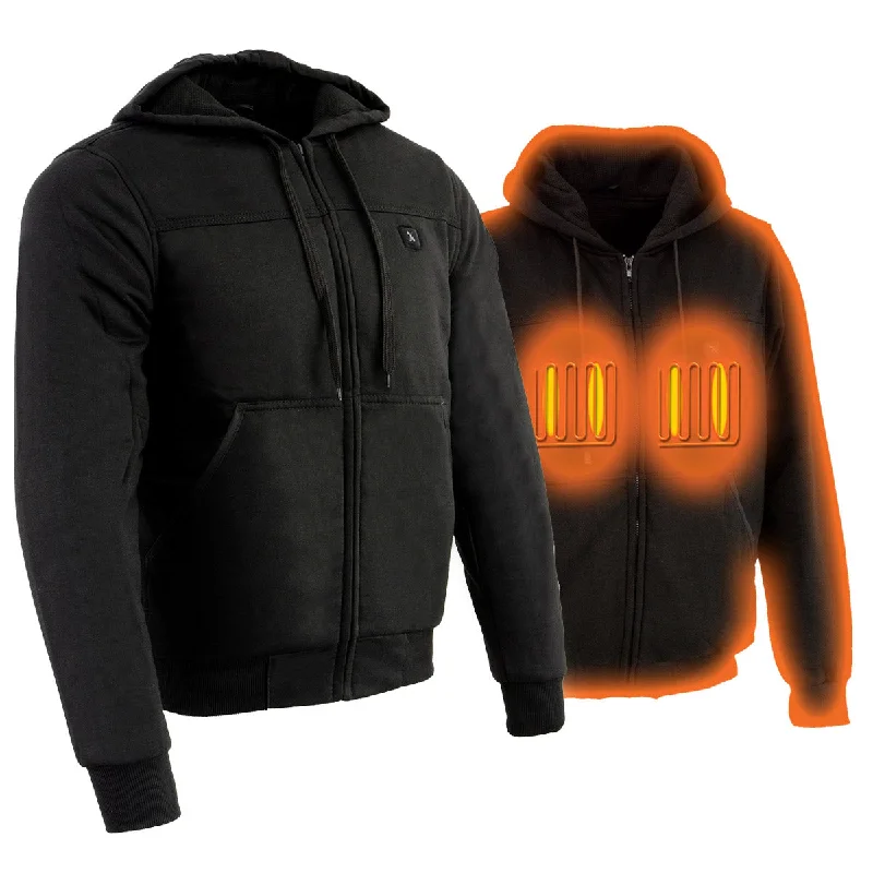 Weekend Offers That Shine Nexgen Heat MPM1713SET Men's “Fiery’’ Heated Hoodie- Black Zipper Front Sweatshirt Jacket for Winter w/Battery Pack