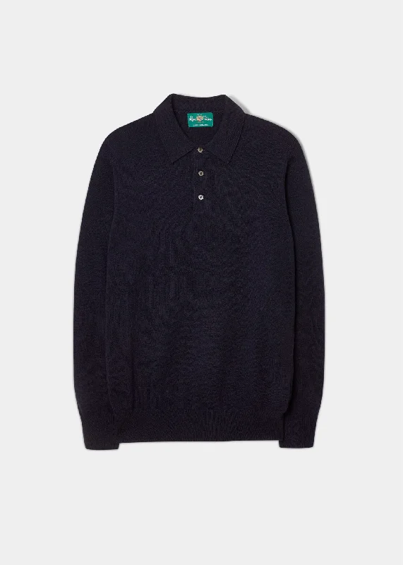 Tresswell Geelong Wool Long Sleeve Polo Shirt in Dark Navy - Regular Fit