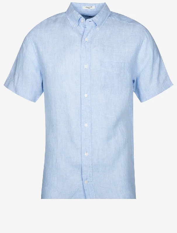 Regular Linen Short Sleeve Shirt Capri Blue