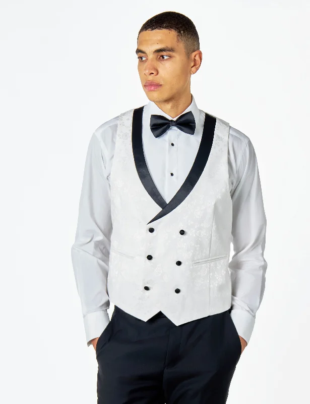 BRUCE – WHITE FLORAL DOUBLE BREASTED TUXEDO SUIT WAISTCOAT