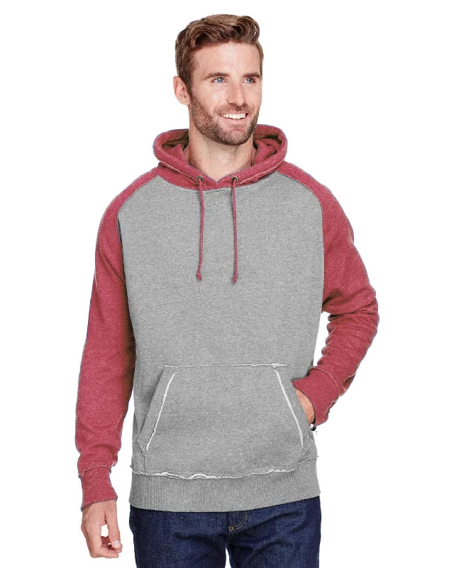 J America Adult Vintage Heather Pullover Hooded Sweatshirt | Smoke/ Smply Red