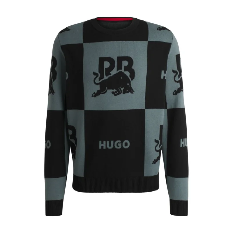 HUGO x RB checkerboard cotton sweater with bull motif