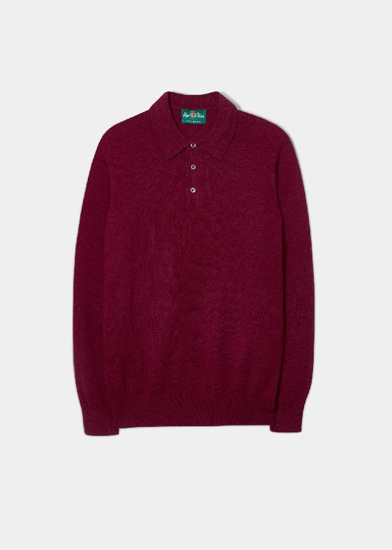 Tresswell Geelong Wool Long Sleeve Polo Shirt in Claret - Regular Fit