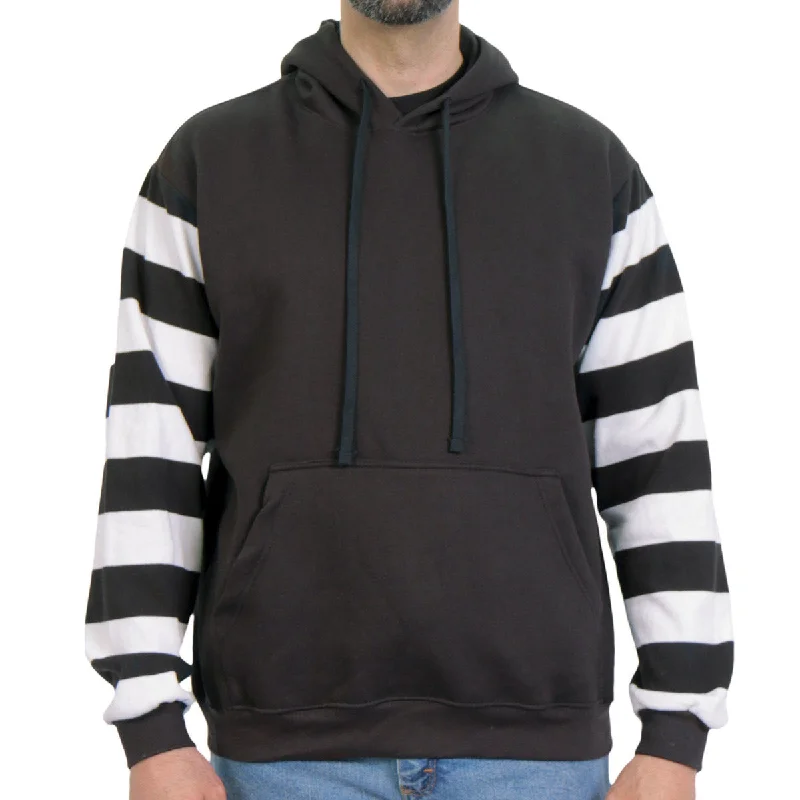 Epic Value Hot Leathers GSM6003 Men's Black and White Hooded Pullover Sweatshirt with Knit Strip Sleeves