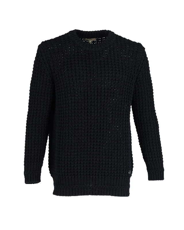 Burberry Fisherman's Open Knit Pullover in Navy Blue Cotton