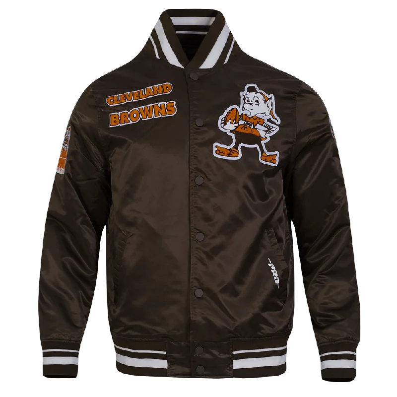 NFL CLEVELAND BROWNS RETRO CLASSIC MEN'S RIB SATIN JACKET (BROWN)