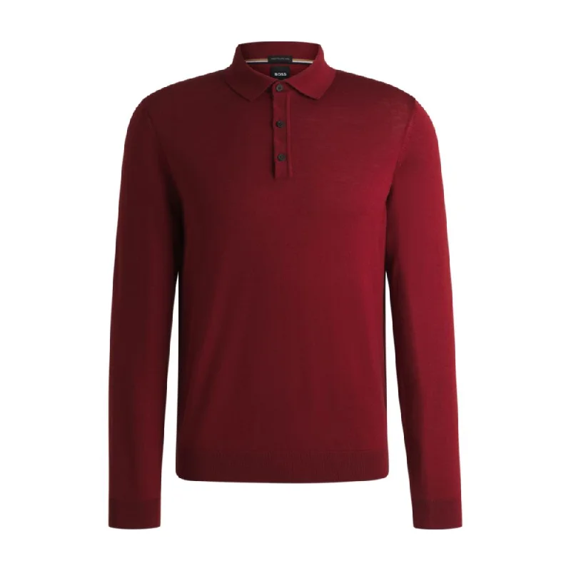 Slim-fit sweater in merino wool with polo collar