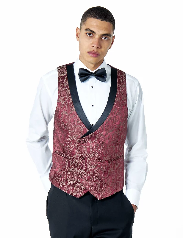 LOUIS – MAROON DAMASK PRINT TUXEDO DINNER WAISTCOAT