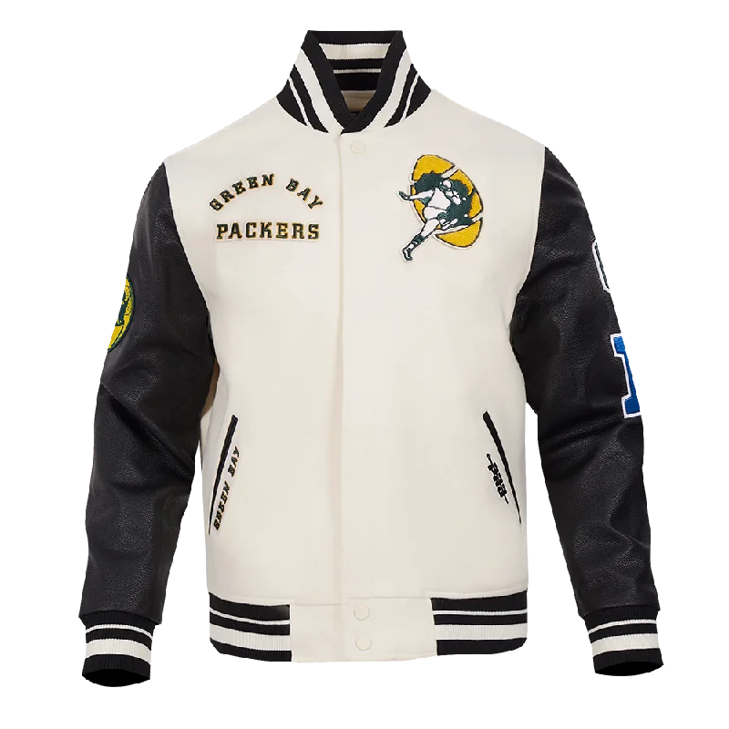 NFL GREEN BAY PACKERS RETRO CLASSIC MEN'S RIB WOOL VARSITY JACKET (EGGSHELL/ BLACK)