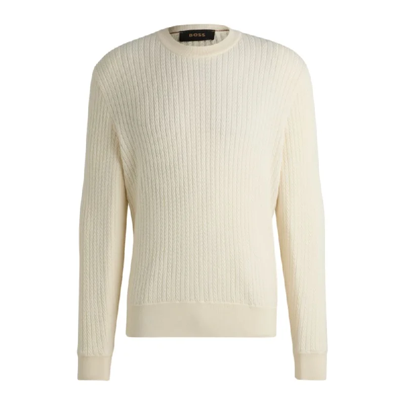 Wool-blend knitted sweater with herringbone structure