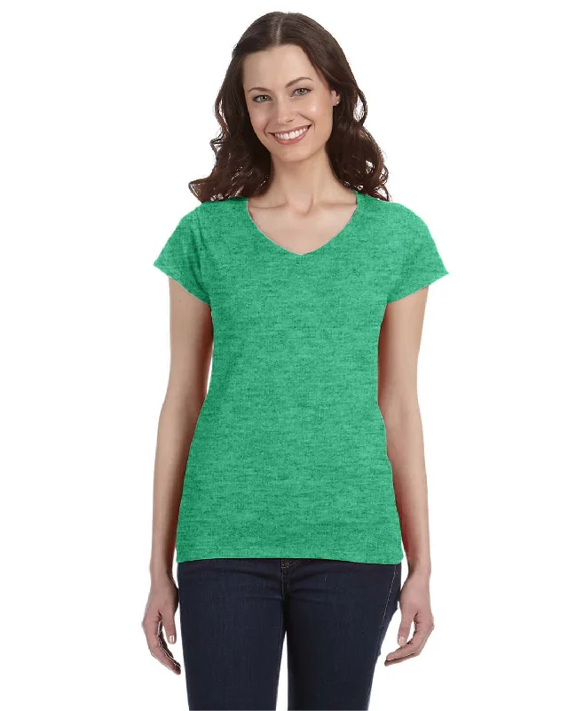 Gildan Ladies SoftStyle V-Neck T-Shirt | Hthr Irish Green