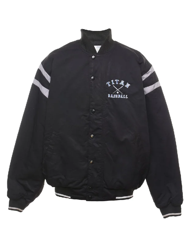 Russell Athletic Baseball Design Embroidered Black & Grey Bomber Jacket - L