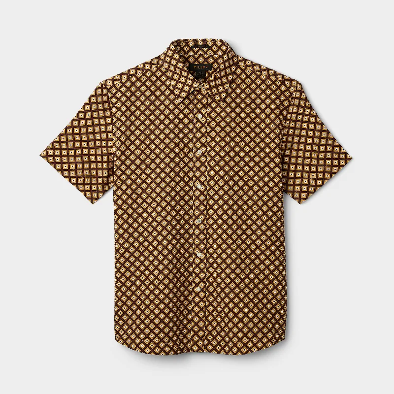 Short Sleeve Brown Geo Print