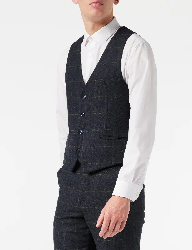 MEN'S HERRINGBONE TWEED NAVY BLUE CHECK PEAKY BLINDERS WAISTCOAT