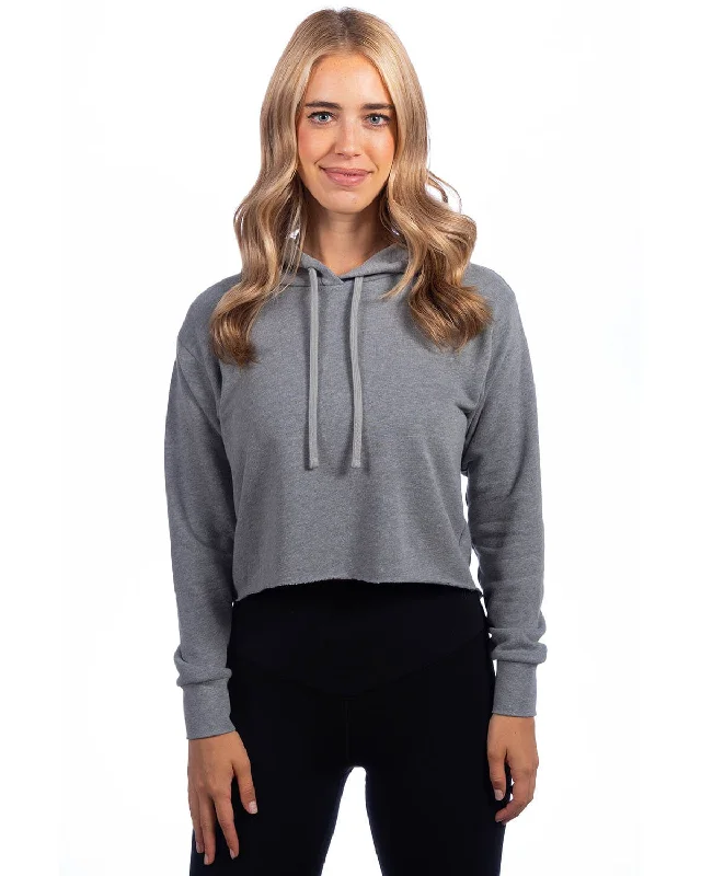 Next Level Apparel Ladies Cropped Pullover Hooded Sweatshirt | Heather Gray