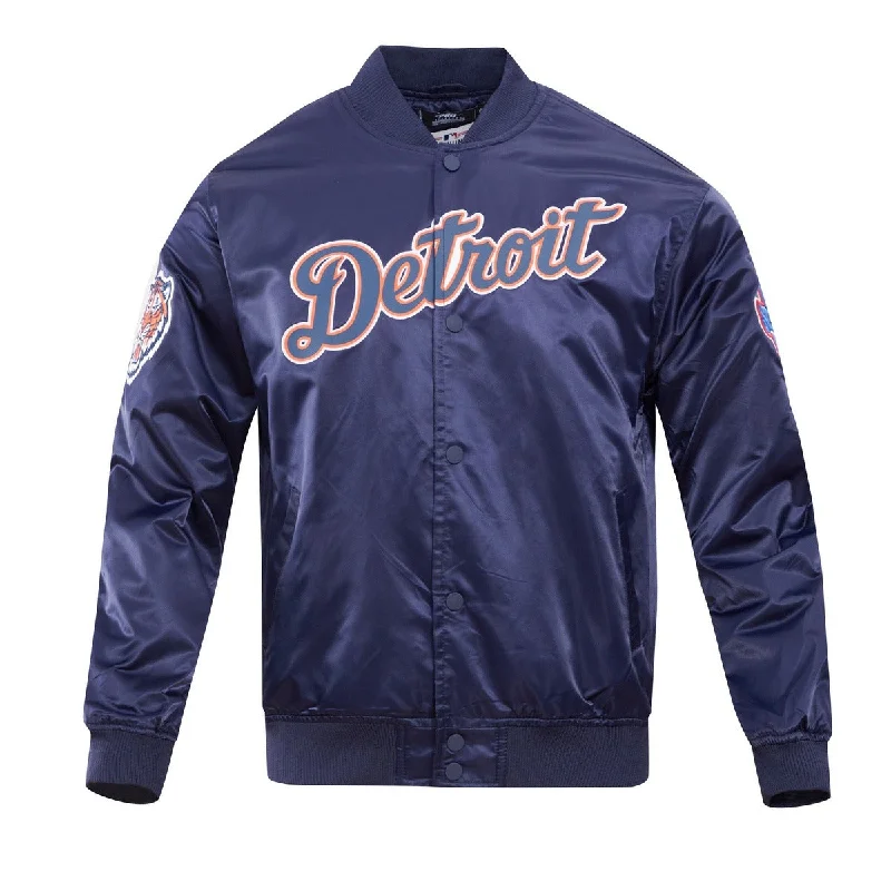 MLB DETROIT TIGERS BIG LOGO WORLD SERIES MEN'S SATIN JACKET (MIDNIGHT NAVY)