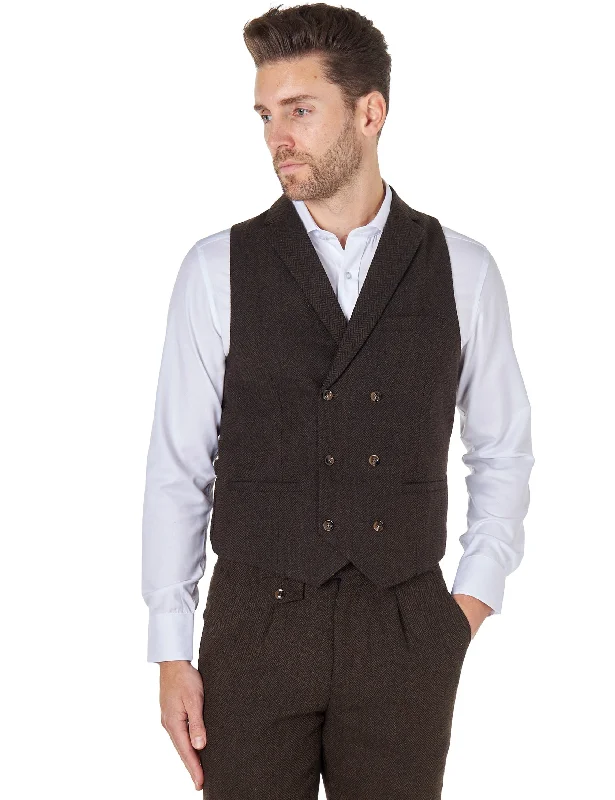 TYLER - HERRINGBONE TWEED DOUBLE BREASTED BROWN WAISTCOAT