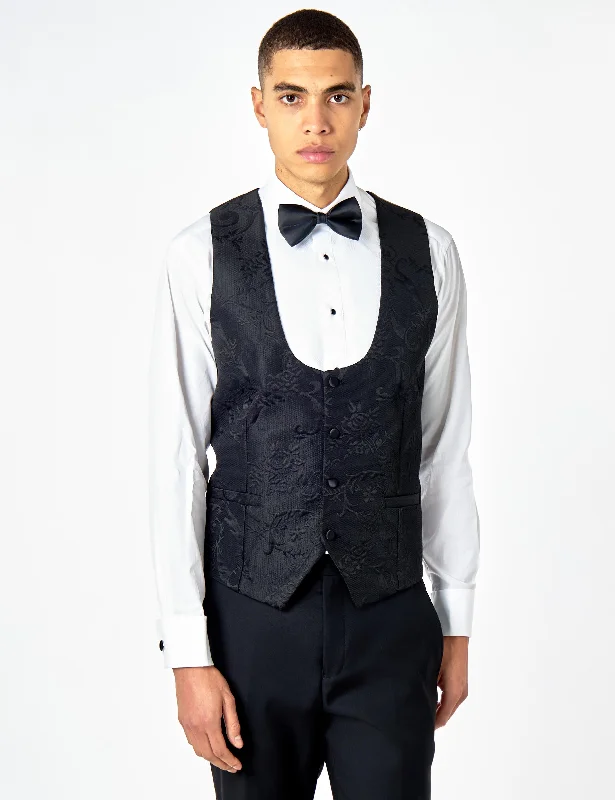 HENRY – FLOCKED BLACK JACQUARD TUXEDO SUIT WAISTCOAT