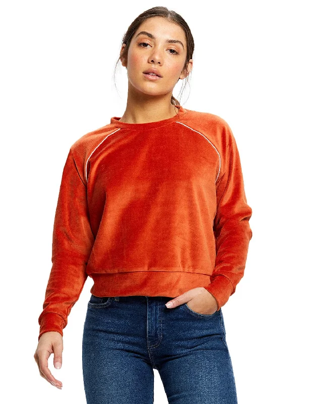 US Blanks Ladies Velour Long Sleeve Crop T-Shirt | Rust