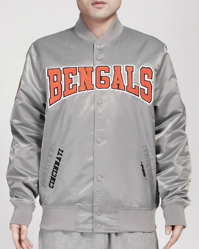 NFL CINCINNATI BENGALS CREST EMBLEM MEN'S SATIN JACKET (GRAY)