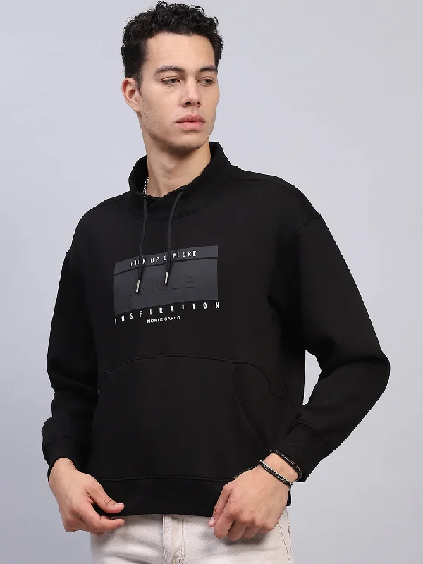 Weekend Offers That Shine Men Black Printed Mock Neck Full Sleeve Sweatshirt