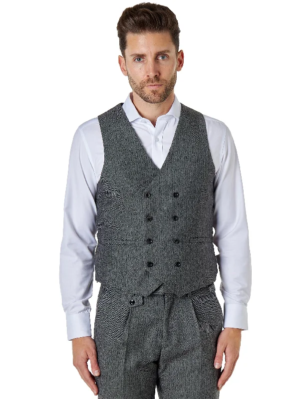 JAX - HERRINGBONE TWEED DOUBLE BREASTED GREY WAISTCOAT