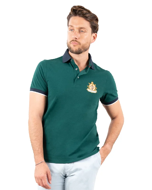 Green Pique Polo Shirt With Yacht Club Embroidery